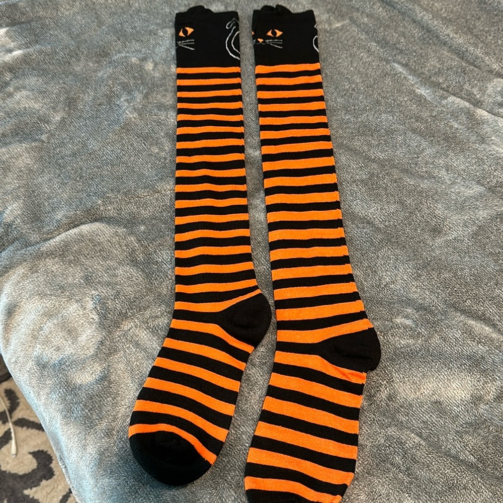 Halloween cat knee high sock.  One size.  Never worn.